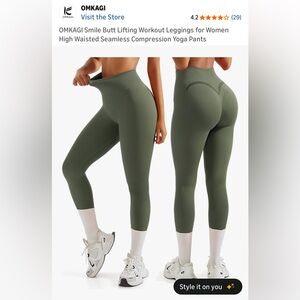 Omkagi Butt Lifting Seamless High-Rise Compression Leggings - Army Green